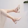 676-19 Half-drag women's outer wear 2025 summer new French lazy muller shoes high-heeled small leather shoes