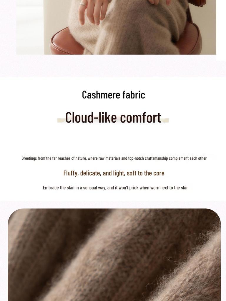 Women's Thickened Half-High Neck Cable Knit Cashmere Sweater - Soft, Versatile Autumn/Winter Pullover