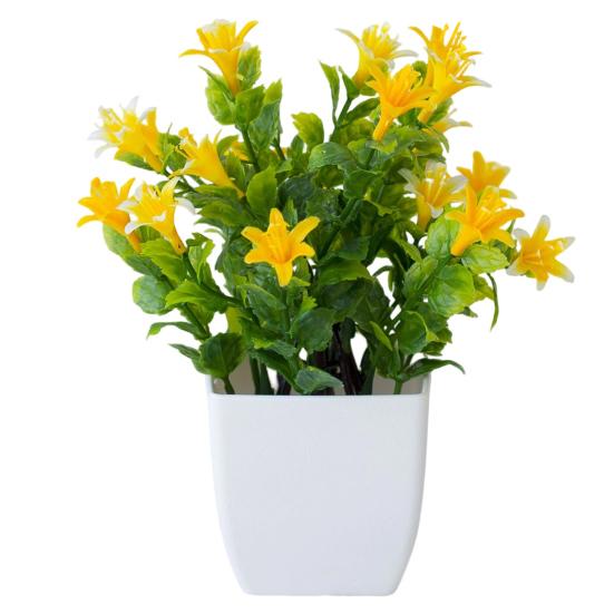 Compact Decorative Plant Artificial Eucalyptus Potted Plant, Lifelike Faux Greenery with Purple/White Flowers & Verdant Leaves, UV-Resistant