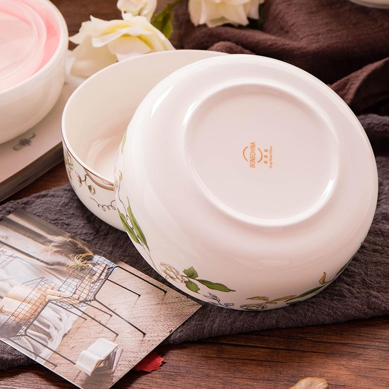 Bone China Bowl Κουτί φούρνου μικροκυμάτων με κάλυμμα, φλοράλ κεραμικό μπολ φαγητού Στρογγυλό βαθύ πιάτο για σαλάτα Φρούτα Noodle Επιτραπέζια σκεύη