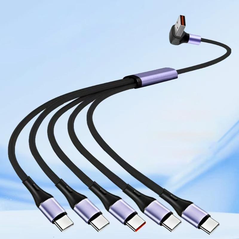 USB A To 5 Port Type-C 5 Pin Charging Data Cable Splitter Cord Universal 66W USB Fast Charging Cord for Phone Tablet
