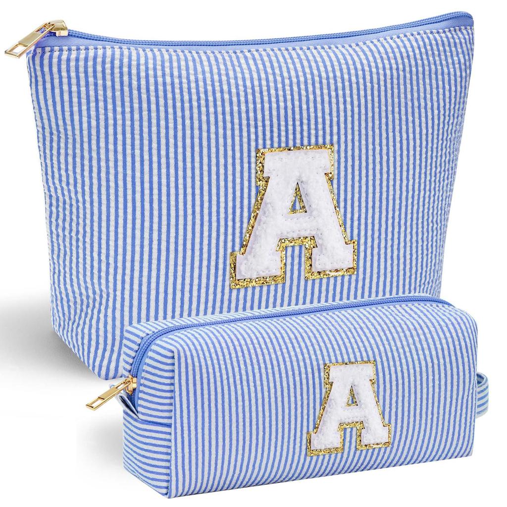 Embroidery Alphabet Makeup Bag Convenient Travel Storage Bag Large Capacity Striped Makeup Toiletry Bag