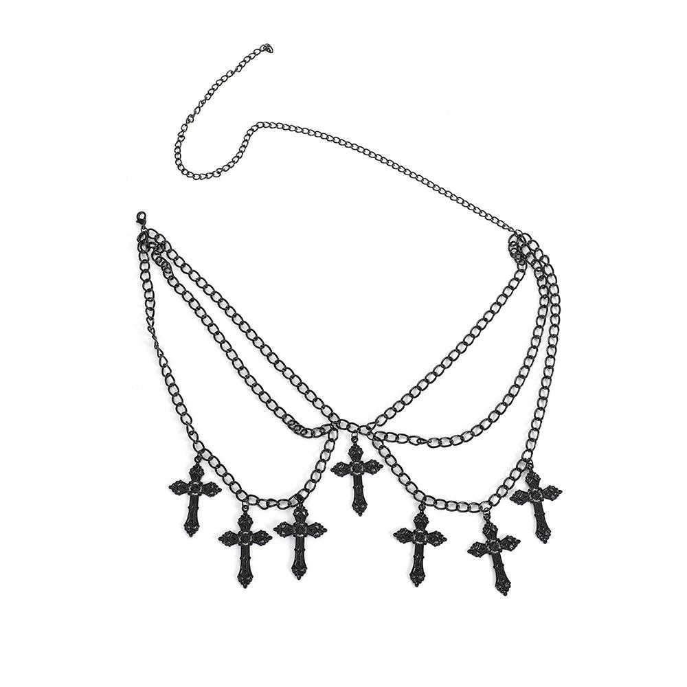 European and American Multi-Layer Alloy Hollow Cross Pendant Wave Waist Chain
