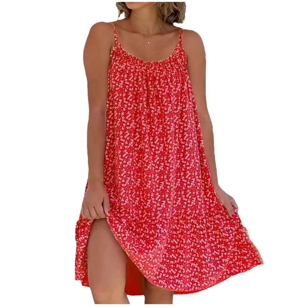 Women's Fashion Casual Solid Color Round Neck Polka Dot Print Sling Dress