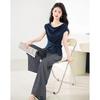 Women's Elegant Tie-Sleeve Top & Striped Pants Set