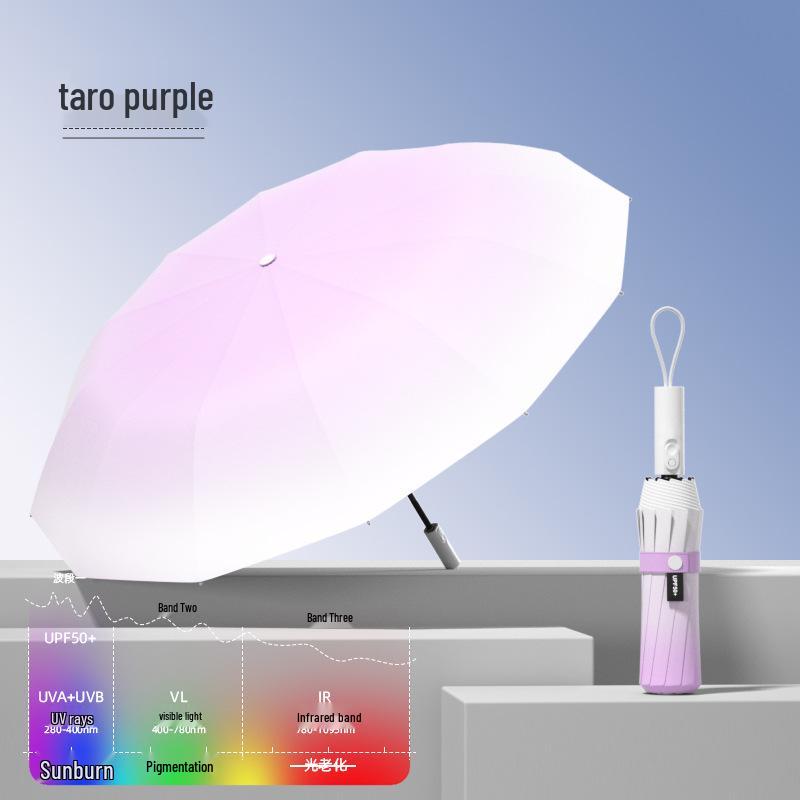 Усиленный ветрозащитный складной зонт с защитой от УФ-лучей - Черный, Портативный, Унисекс