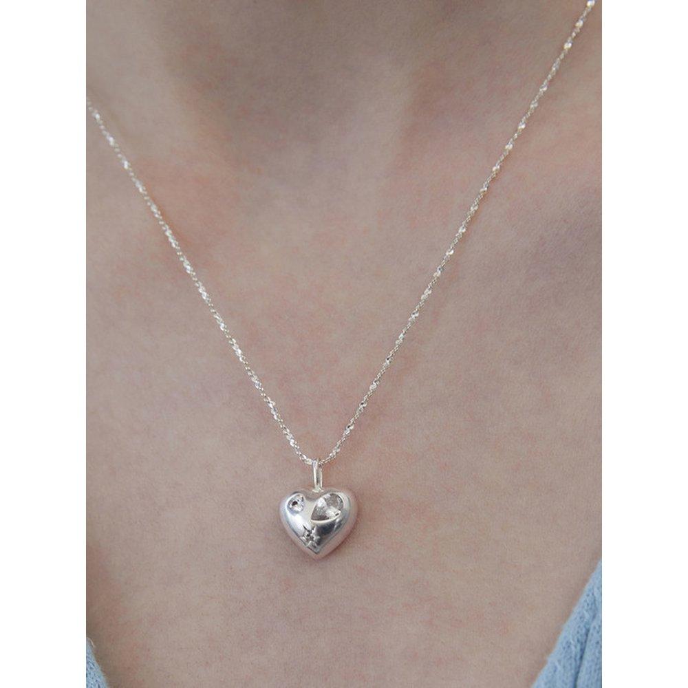 (925 Silver) Witty Cubic Heart Necklace Nz2090