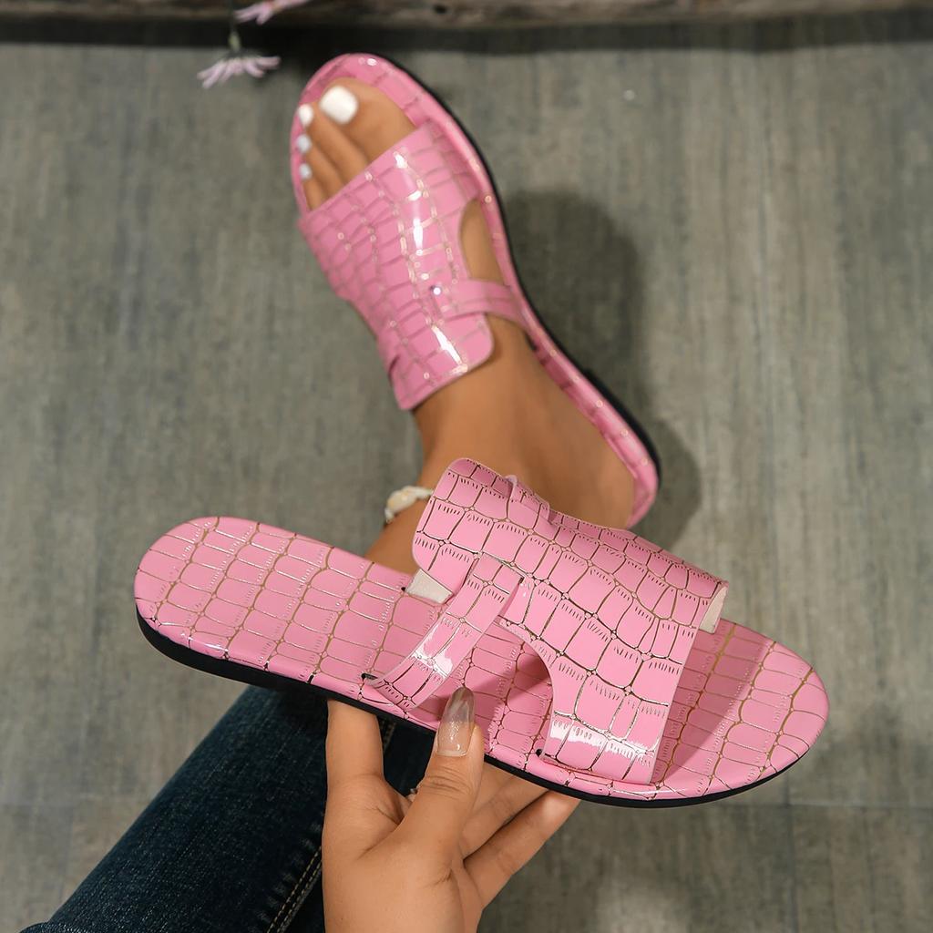 Women's Shoes  New Square Head Cross Flat Summer Sandals Simple Flip-flops Women Wear Slippers Beach Slippers Stone pattern