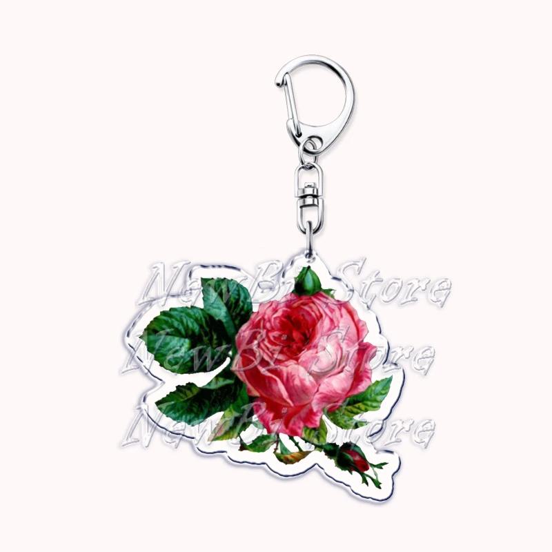 Romantic Pink Rose Flower Keychains Sunflower Red Love Keyring for Accessories Bag Key Chain Ring Jewelry Lovers Friends Gift