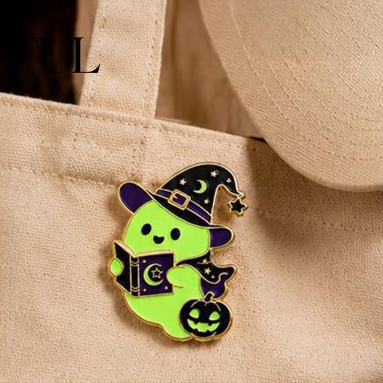 Halloween Party Brooch Witch Hat Ghost Enamel Brooch, Glow-in-the-Dark Cartoon Clothes Badge Pin, Holiday for Sweaters Jackets Scarves Decoration Pin