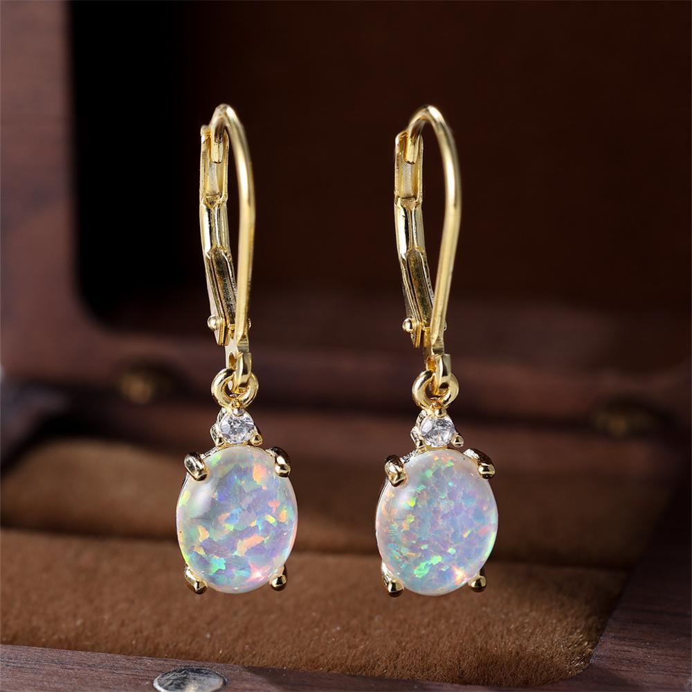 White Blue Opal Oval Stone Hoop Earrings For Women Real 925 Silver Wedding Jewelry Engagement Accessory
