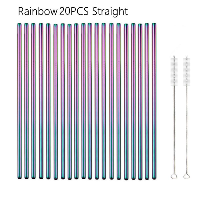 Paie de băut din oțel inoxidabil 304 colorate, 6*215mm, set de paie reutilizabile din metal, ecologice, îndoite, accesoriu pentru bar.