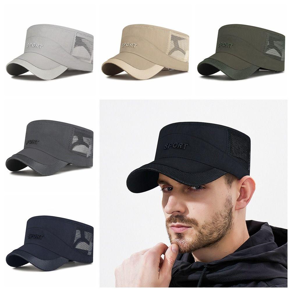 Adjustable Flat Top Cap Sun Protection Quick Drying Cap Retro Mesh Sun Hat Sports Activities