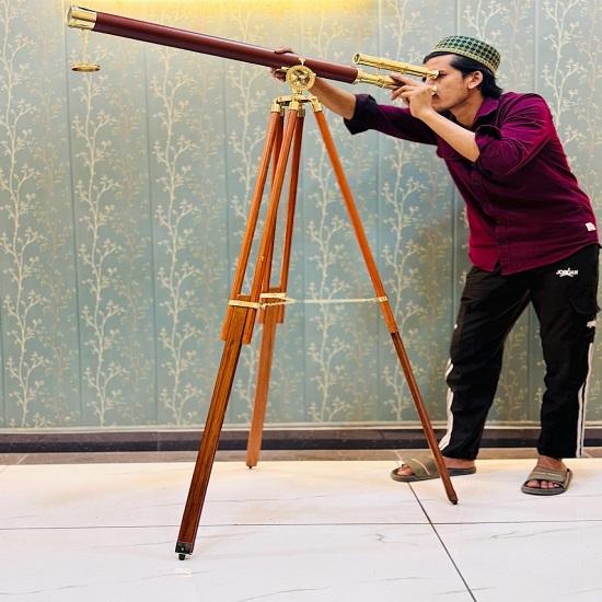 Brass Telescope WIth Wooden Adjustable Tripod Stand In Shinny Brass Finish  Engrave Telescope Gift Office  home Decor