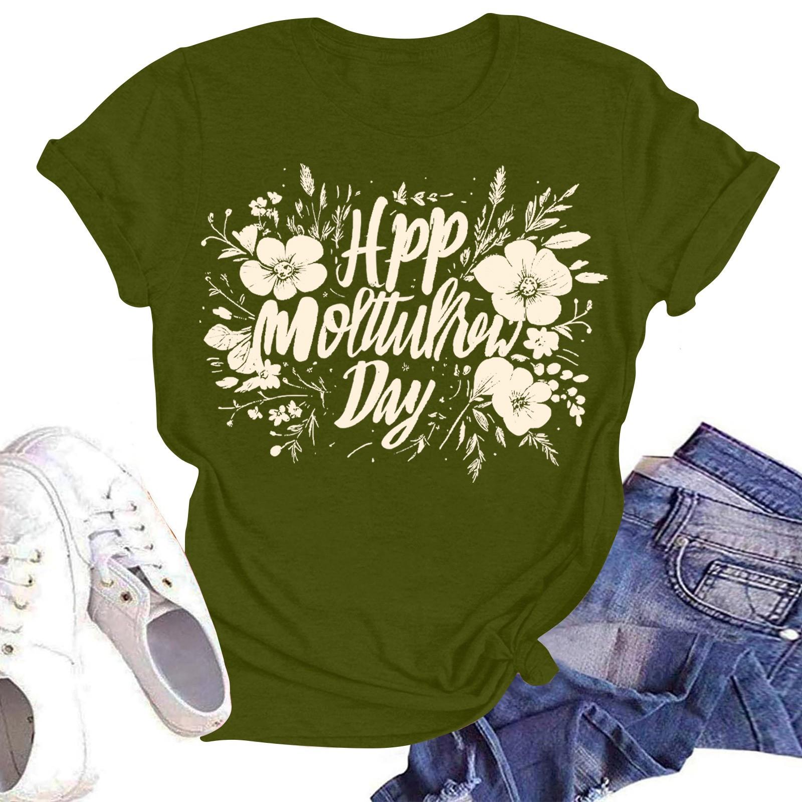 

Женская повседневная модная уличная футболка с коротким рукавом и принтом ко Дню матери L армия зеленый