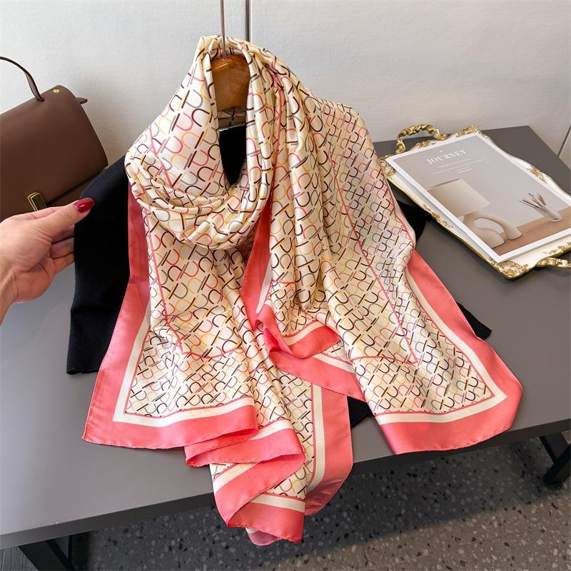 Spring and summer geometric simulation silky brocade fashion sunscreen charm fashion silk scarf long scarf shawl versatile headscarf scarf