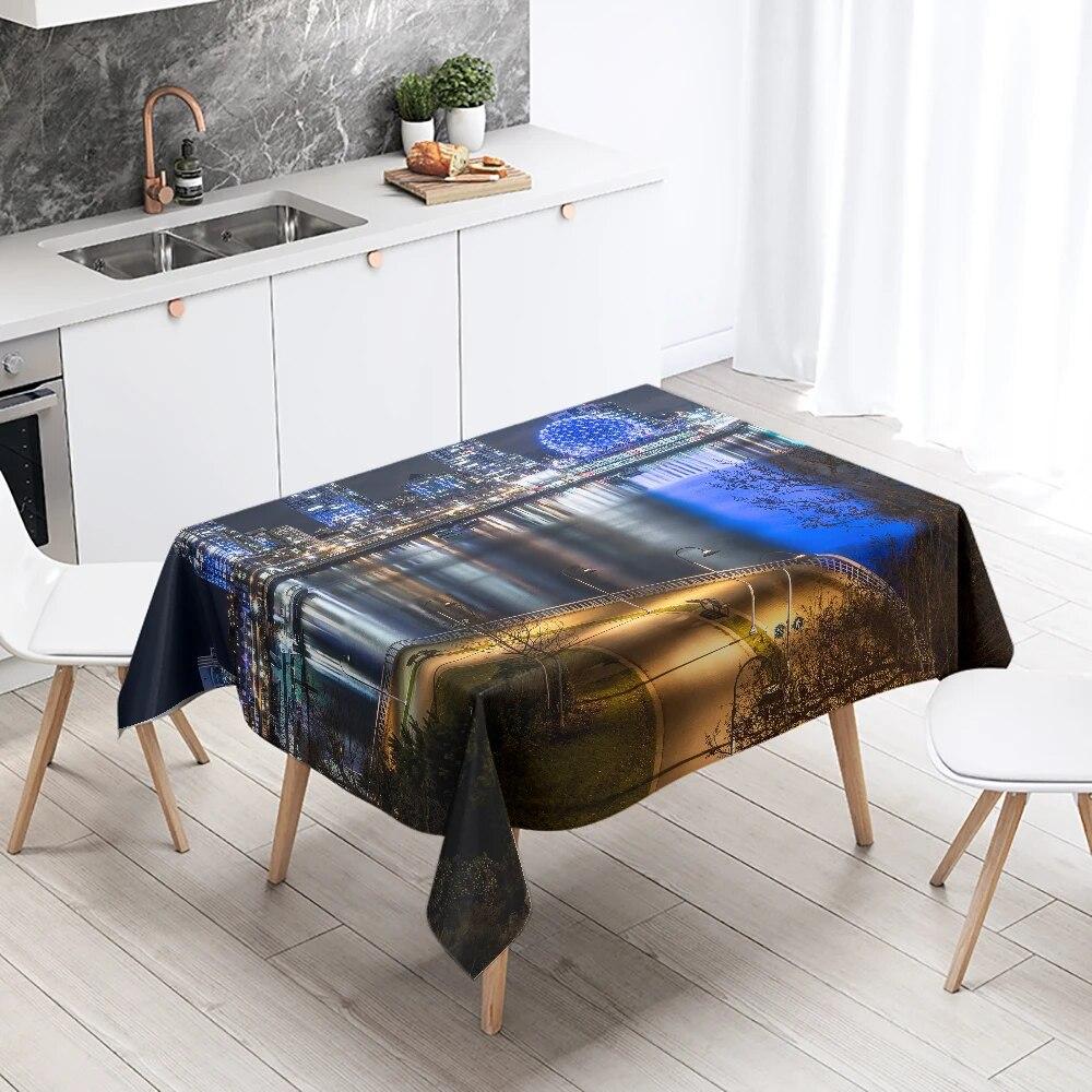 World Famous City Building Night Scene Tablecloth Party Restaurant Table Decoration Waterproof Kitchen New Home