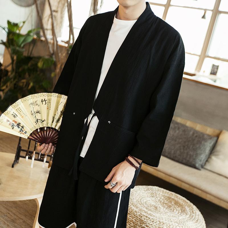 Дышащая куртка-кардиган Hanfu длинная мягкая летняя весенняя осенняя M чёрный 2870₽