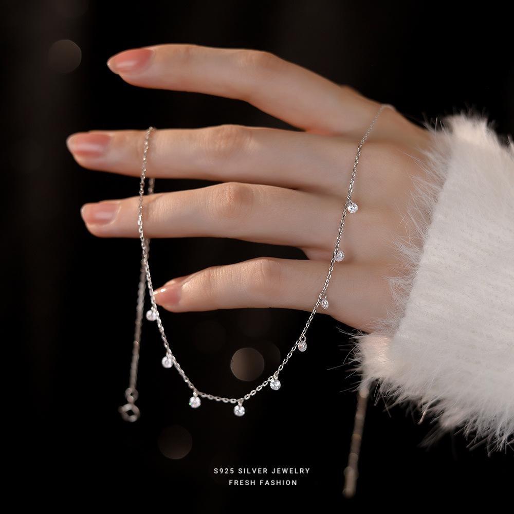 925 Sterling Silver Tassel Zirconia Delicate Necklace for Women Fashionable Temperament Versatile Collarbone Chain Jewelry
