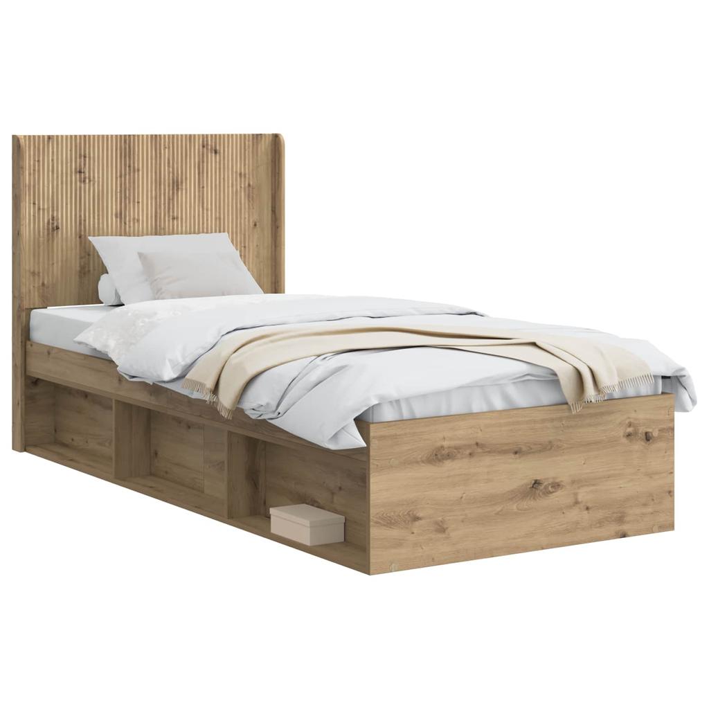 Bed Frame with Storage Space and Headboard Artisan Oak