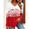 Autumn and Winter Ladies 3D Printed V-Neck Long Sleeve T-Shirt Christmas Dress