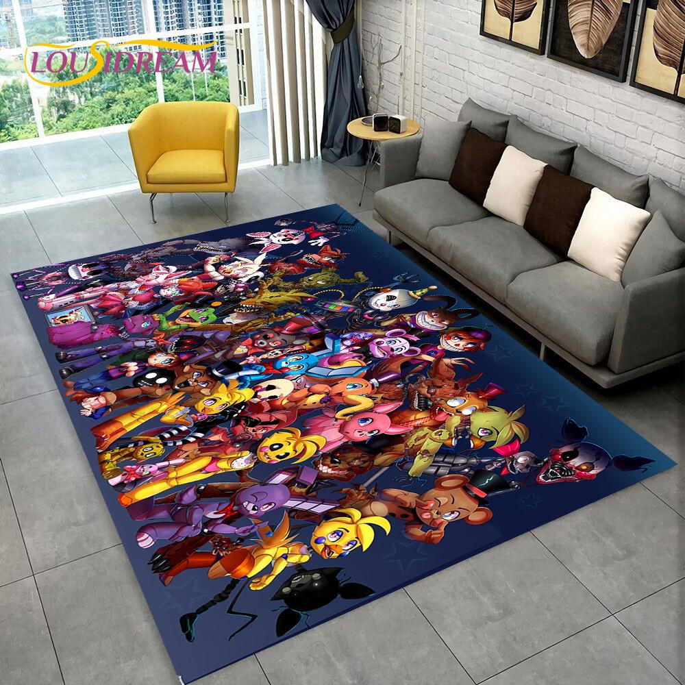 Horror Game FNAF Movie Freddy Bonnie Carpet Rug for Home Living Room Bedroom Sofa Doormat Decor,kids Play Area Rug Non-slip Mat