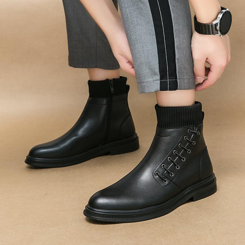 2025 Autumn and Winter New Large Size High-top Leather Shoes 38-45 Chelsea Boots British Trendy Shoes Men's Martin Boots