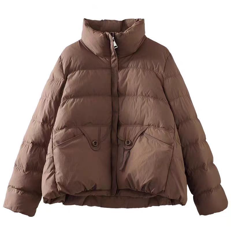 Retro stand-up collar short down jacket women's 2024 new fashion literary style white duck down thickened casual coat tide