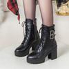 Automne Hiver Femme Moto Dame Botte Élégante Dame Cheville Haut Haut Plateforme Talons Sexy Botas Boucle Blanc