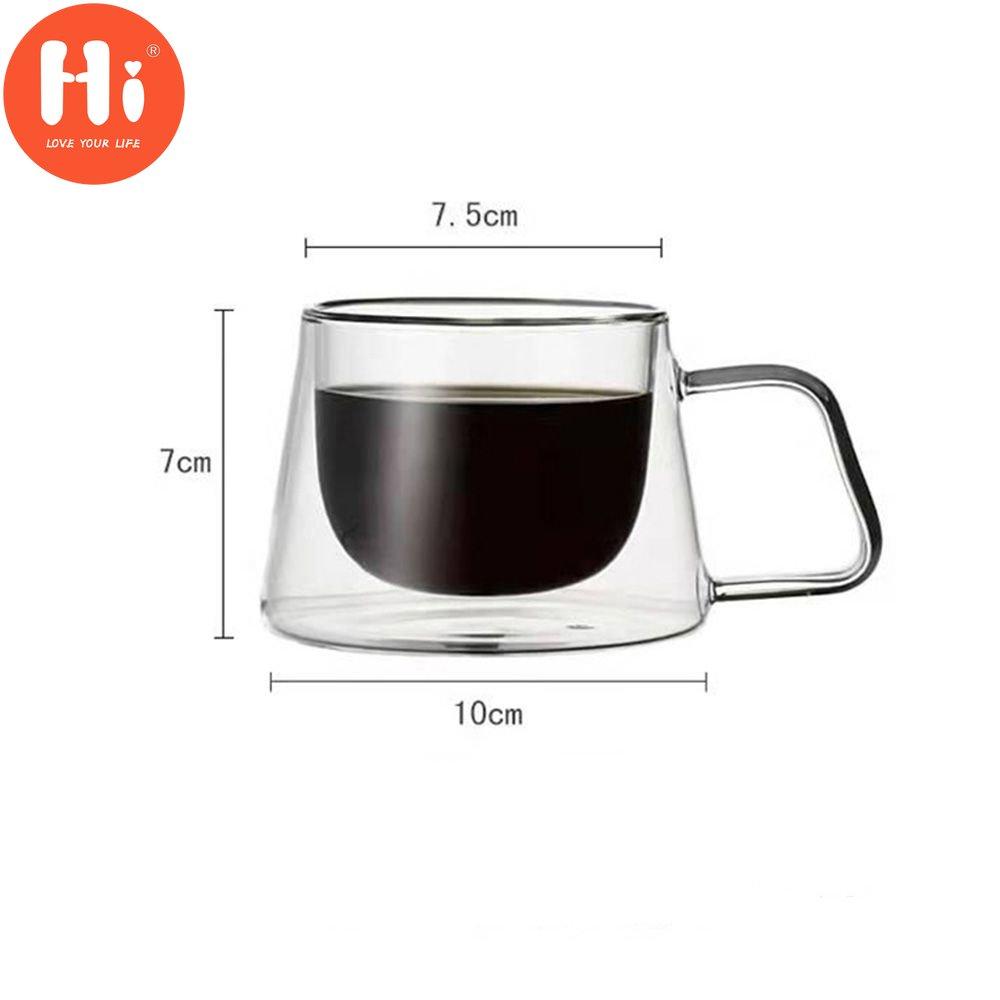 Hi Resistant Clear Double Wall Izolovaný Snídaňový hrnek Dvojitý skleněný šálek Kávový čajový šálek s uchem