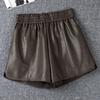 Women's Fall Spring Outer Wear Elastic Waist High Waisted Slimming A-Line Wide Leg PU Leather Shorts Petite Base Casual Shorts Mini Shorts