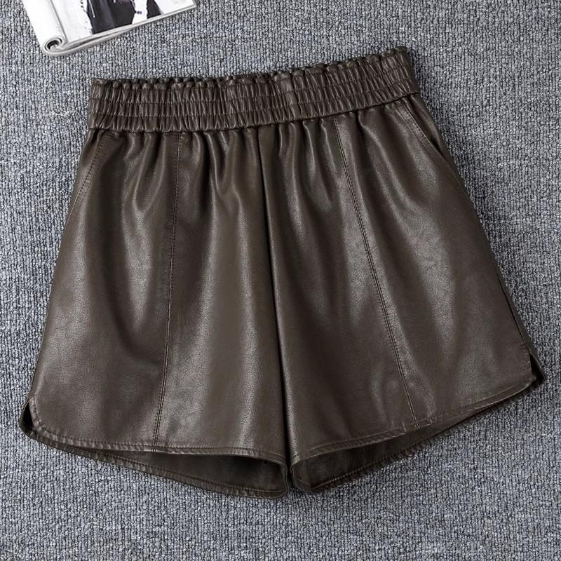 

Women s Fall Spring Outer Wear Elastic Waist High Waisted Slimming A-Line Wide Leg PU Leather Shorts Petite Base Casual Shorts Mini Shorts 5XL темно-коричневого кольору