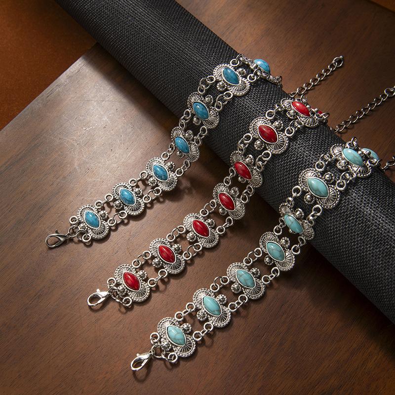 Boho Fashion Turquoise Adjustable Bracelets for Women, Blue Stone Geometric Vintage Bracelet Jewelry, Party Gift