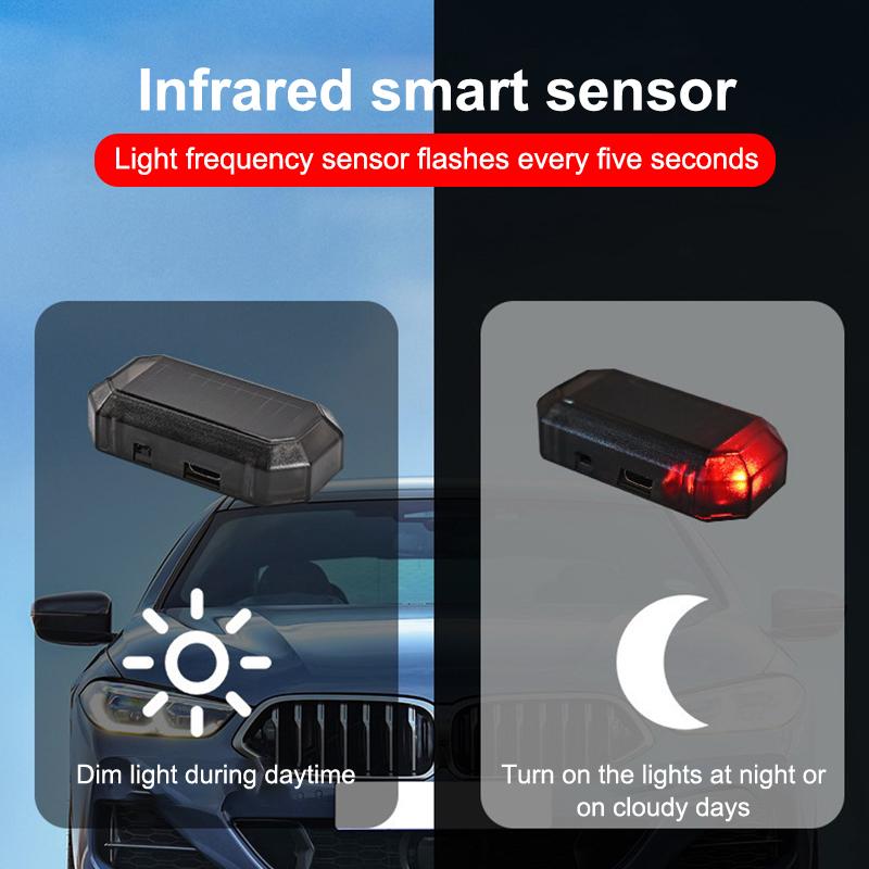 Car Mini Led Solar Power Warning Light Night Security Simulated Alarm Wireless Anti-Theft Caution Lamp Strobe Dummy Alarm Lamp