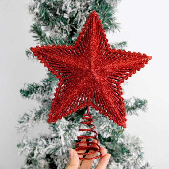 Christmas Seasonal Decor Glitter Star Tree Topper, Hollow Treetop Ornament, Sparkling Decoration for Holiday Home Party Window Display