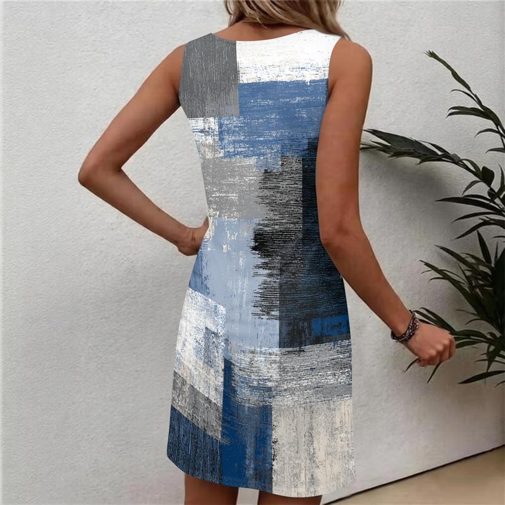Women’s Sleeveless Round Neck Casual Dress with Vintage Floral Print Relaxed Fit for Everyday Wear and Activities