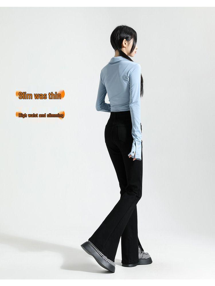 Damen Schwarz High-Waist Schlagjeans mit Schlitzen, Petite Slim Fit, Herbst/Winter.