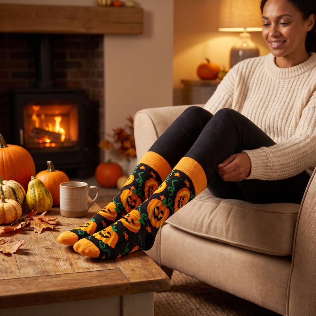 Mid-Calf Socks Halloween Pattern Warm Breathable for Fall Winter