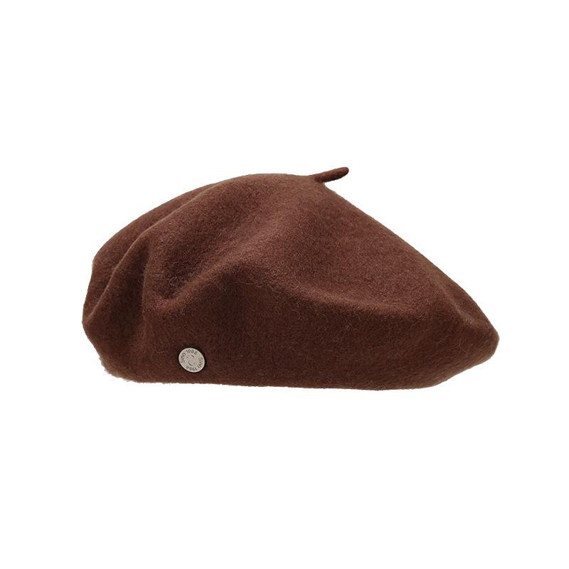 Ins Metal Standard Beret Autumn and Winter Retro Temperament Literary Painter Hat Showing Face Small Woolen Bud Hat Female