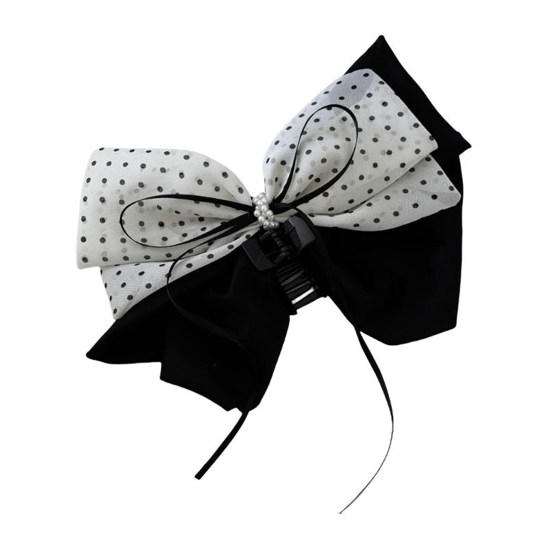 

Элегантный Черно-Белый Точечный Бант Зажим для Волос Зажим-Клешня Французский Стиль Зажим для Волос Для Женщин Подростков Повседневная Укладка