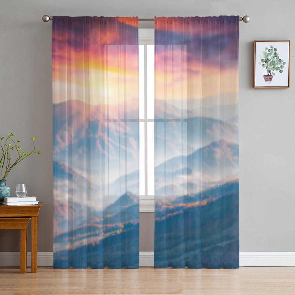 Alpine Landscape With Peaks Covered By Snow And Clouds Tulle Sheer Curtains for Living Room Kitchen Decor Voile Organza Curtain