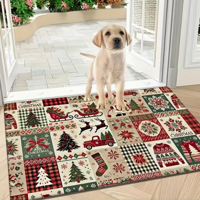 1 Stück Frohe Weihnachten Bereichsmatte Geeignet für Wohnzimmer Schlafzimmer Küche Weihnachtsgeschenk Raummatte Weihnachten Retro Heimdekoration