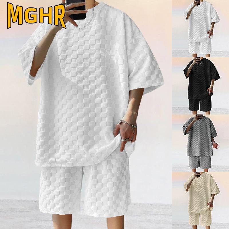 MGHR Men's Fashion Casual Summer Spring O-Neck Short Sleeve Pants Suits