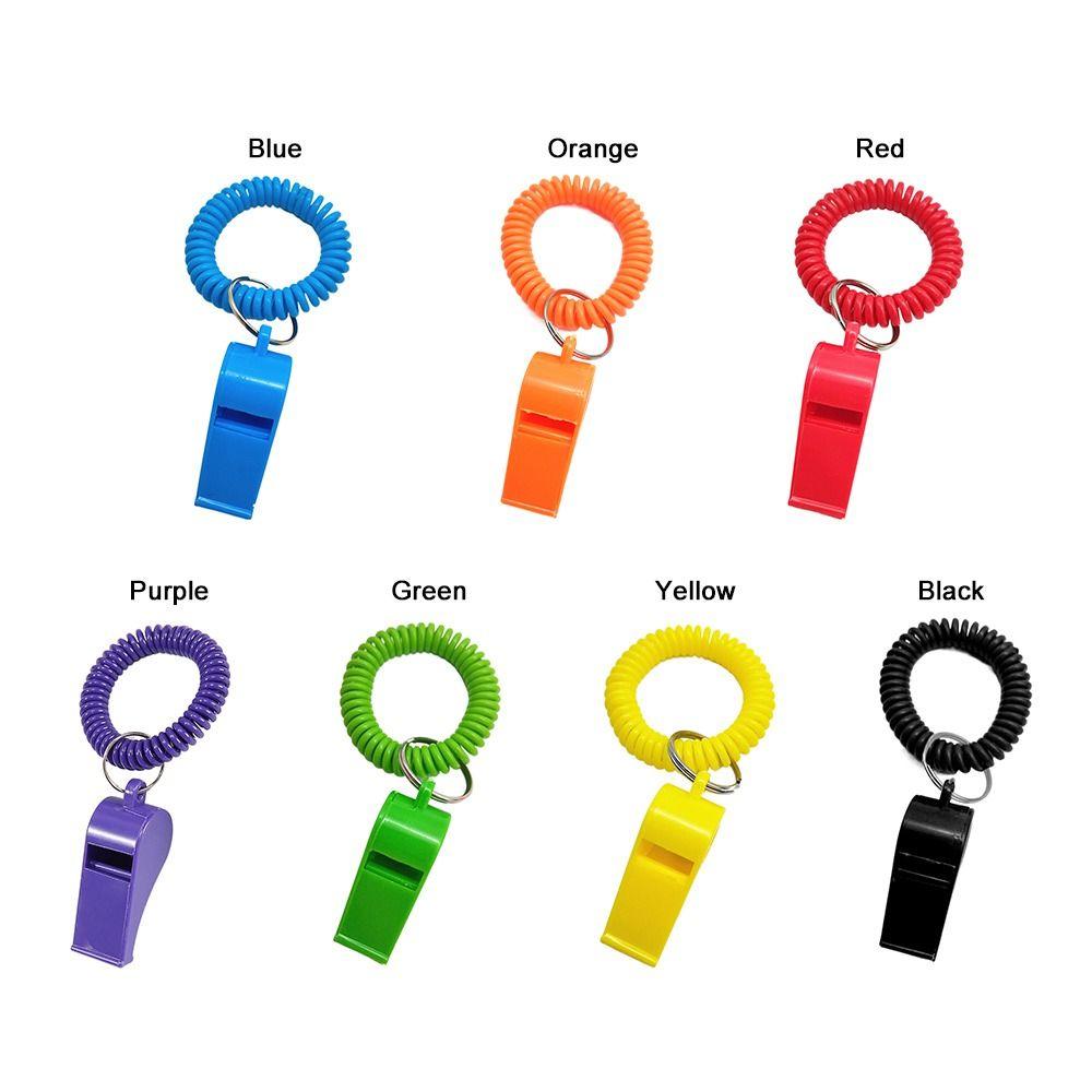 5pcs With Rope Spring Wristband Whistle Plastic Rugby Party Whistle  Training School Soccer Tools