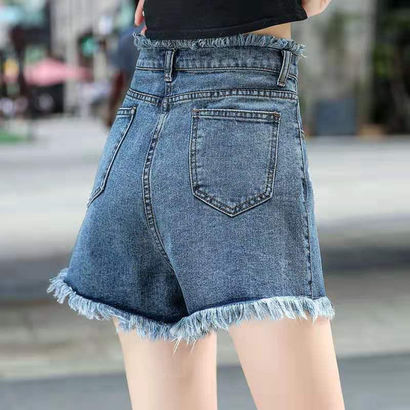 WTEMPO Denim Shorts Female Summer Students Loose High Waist Raw Edge Wide Legs Wild Plus Size Pants