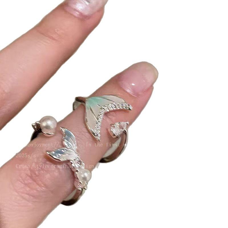 Gradual Change Fishtail Zircon Open Ring Girls Fashion Simple Design Sense Index Finger Ring Niche Exquisite Versatile Ring
