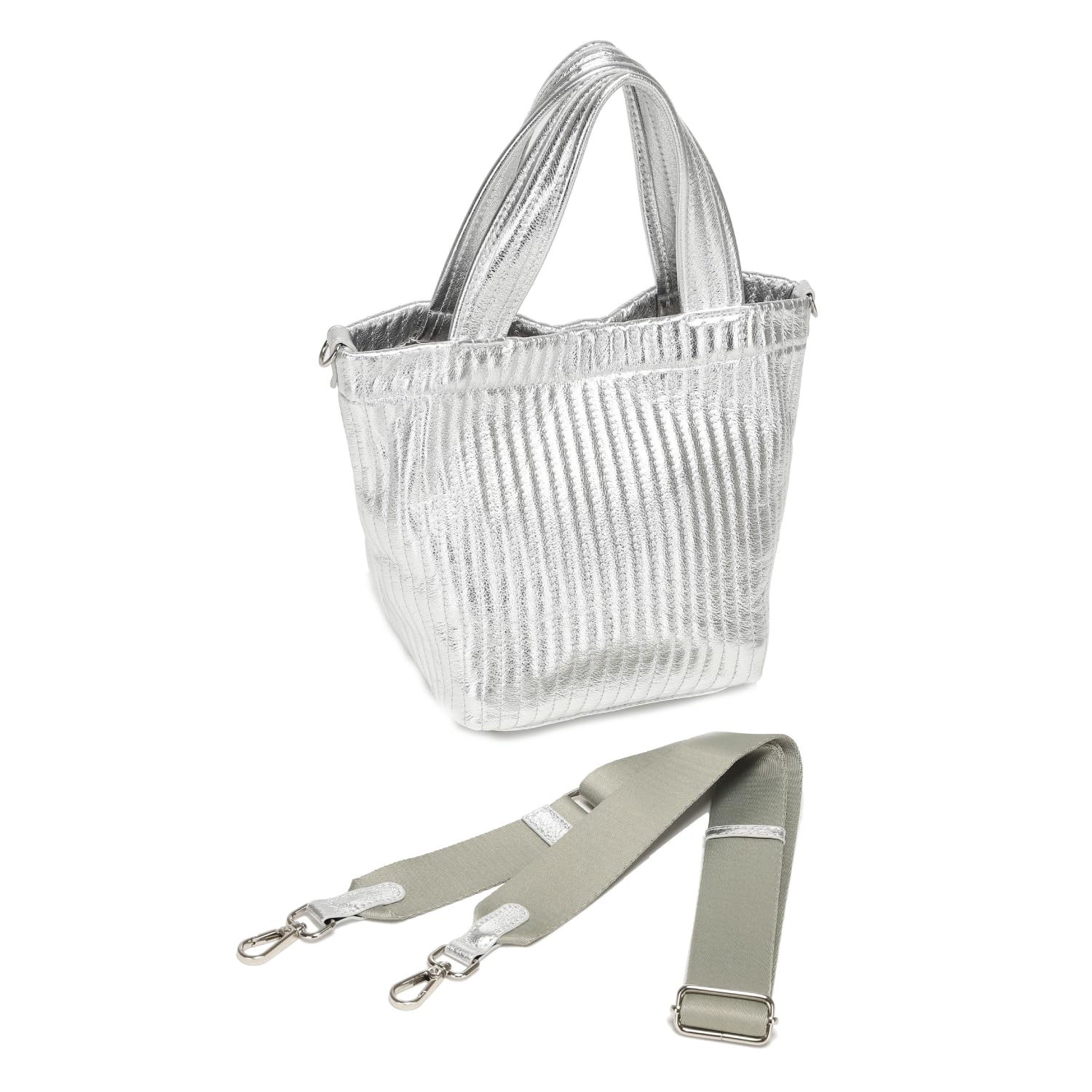 

2way Натуральная кожаная прошитая сумка из коровьей кожи Сумка через плечо Маленькая легкая компактная простая сумка Imai 99471 [QUAY] Женская в форме лодки (Серебряный) серебряный