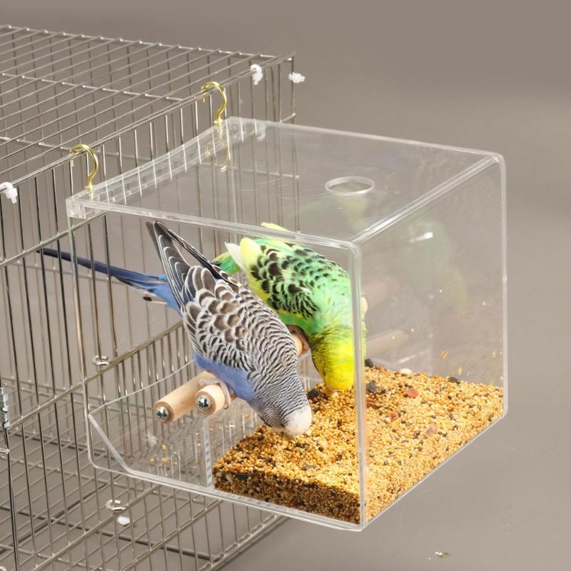 Dustproof Bird Food Box Hangable Feeding Box Automatic Bird Feeder Anti-spill Bird Food Container with Standing Perch