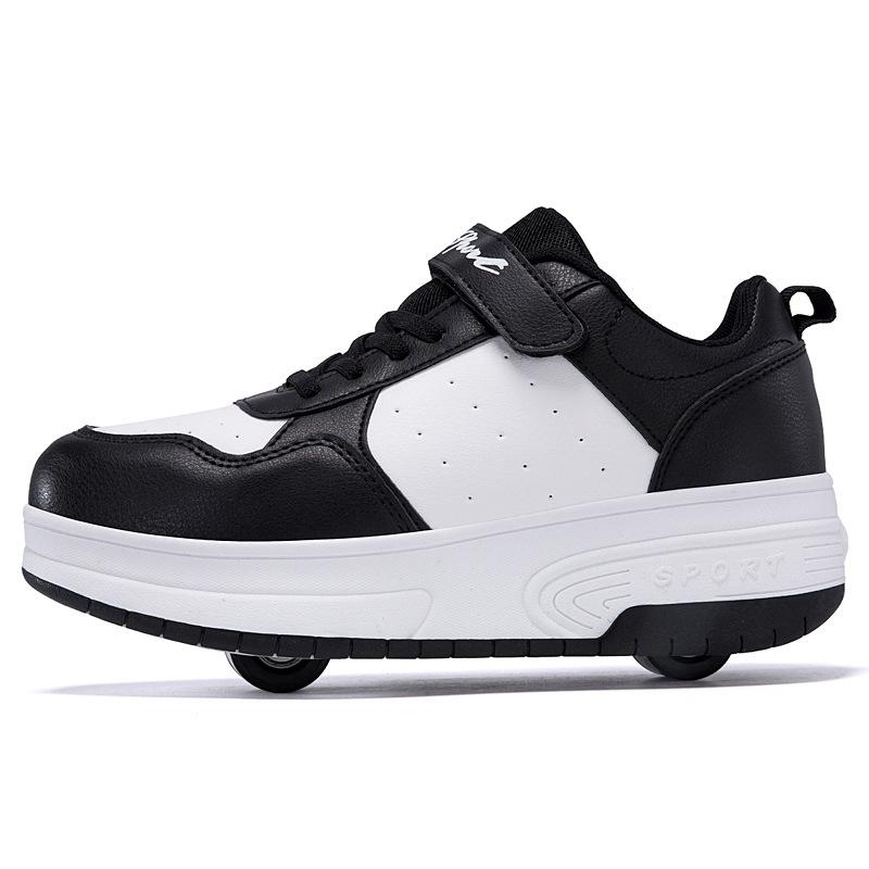Jungen Doppelrollen-Rollschuhe Mädchen Knopfrad-Schuhe Freizeit-Sportschuhe Doppelrollen-Ausreißerschuhe