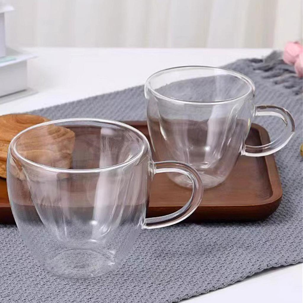 Elegant Heart Shape Clear Glass Cup Double Walled Insulation Coffee Mug with Handle Ideal For Couple Gift Or Daily Use